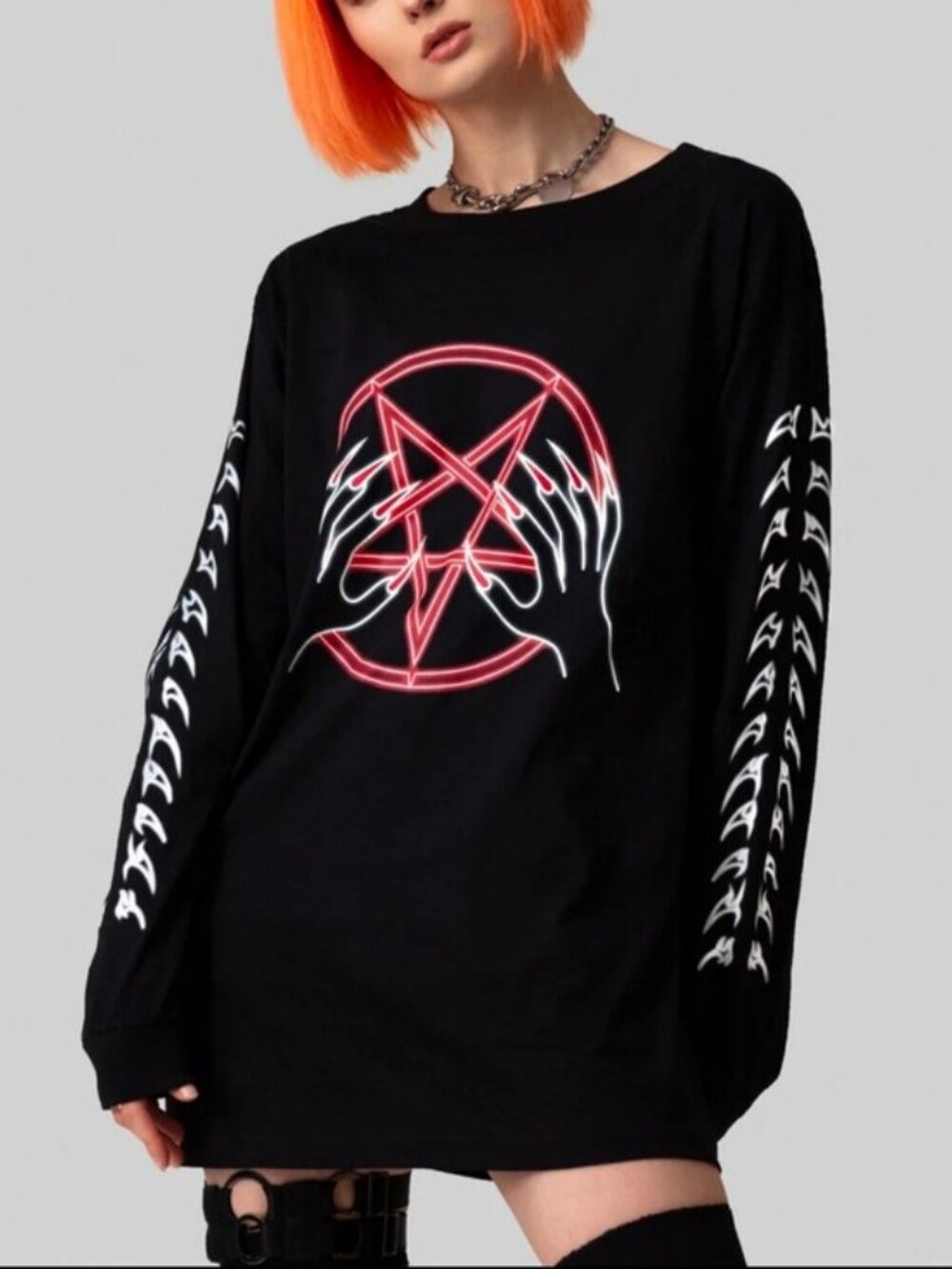 Long Clothing Nympha Nexo Pentagram Graphic Long Sleeve Tee Top Black Small NWT - Picture 4 of 7